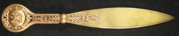 Louis Armand Rault Letter Opener 8 Inches Long With Medallion Having An Eagle On One Side And Napoleon 1 On Reverse - Eagle Side Is Not Marked